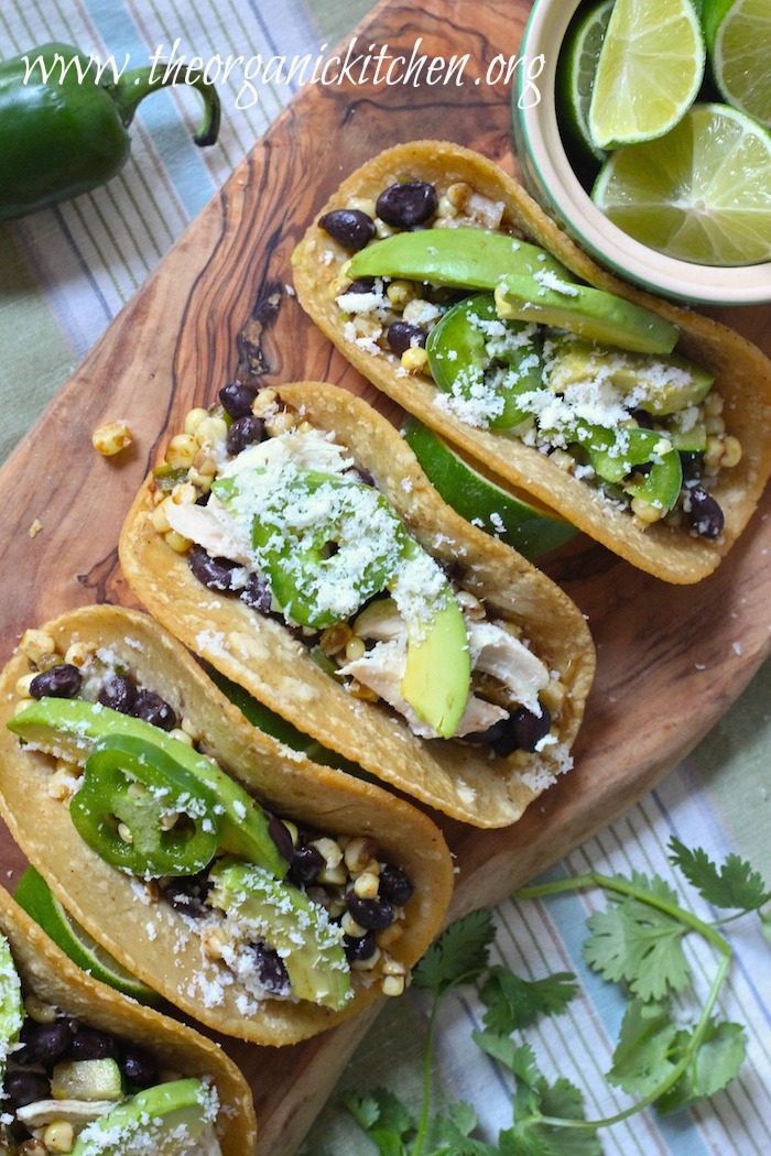 Fresh Corn, Black Bean and Avocado Tacos (Chicken and Vegetarian Options)