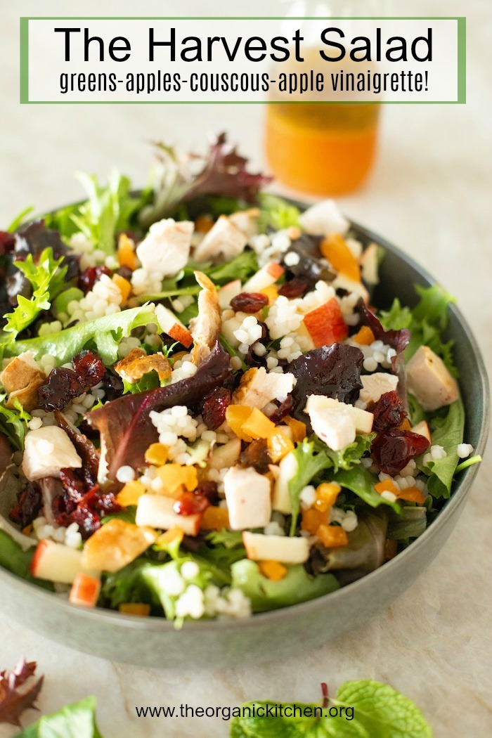 The Harvest Salad: Greens, Couscous, Fall Fruit and Apple Vinaigrette #salad #applevinaigrette