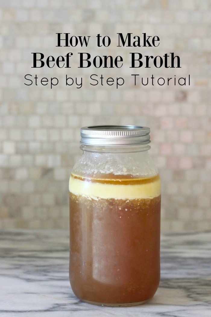 Bone broth in a mason jar on a marble counter