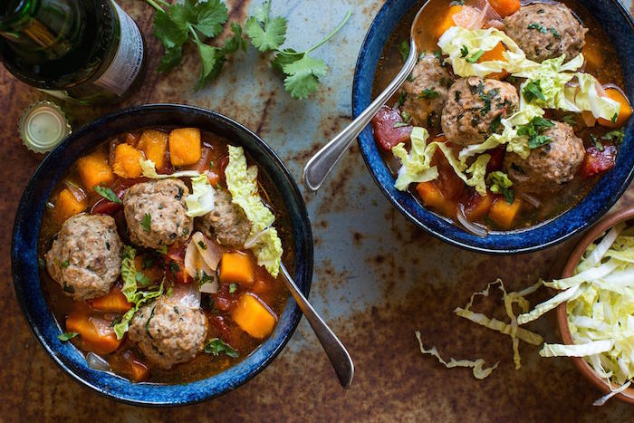 Mexican Meatball Soup with Butternut Squash