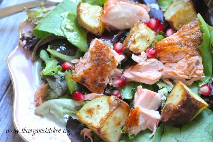 Greens with Crispy Salmon and Roasted Potatoes