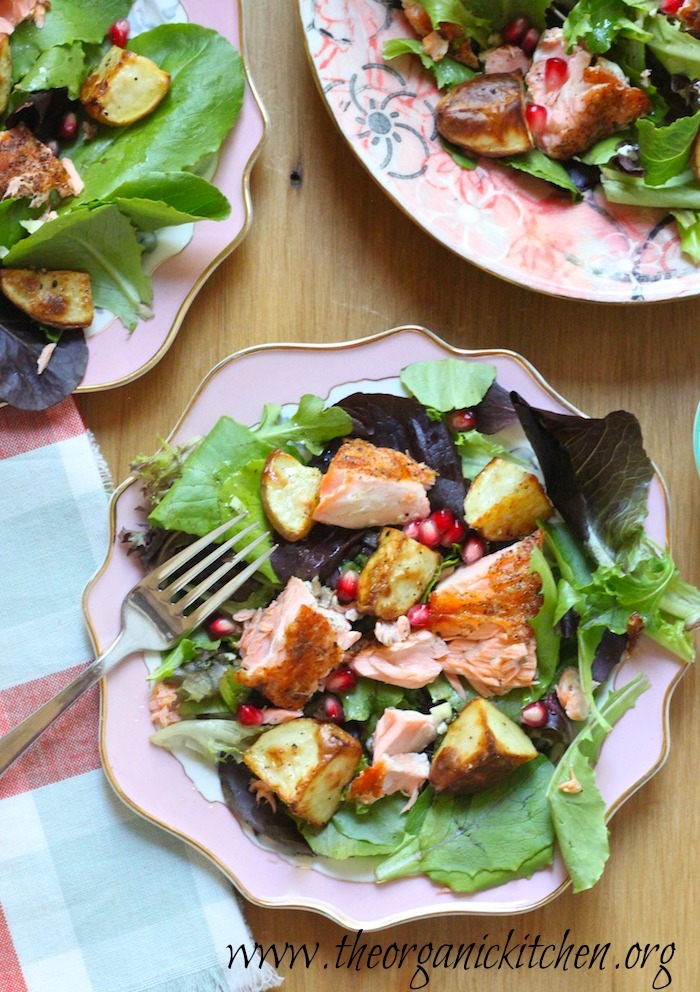 Greens with Crispy Salmon and Roasted Potatoes