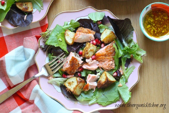 Greens with Crispy Salmon and Roasted Potatoes