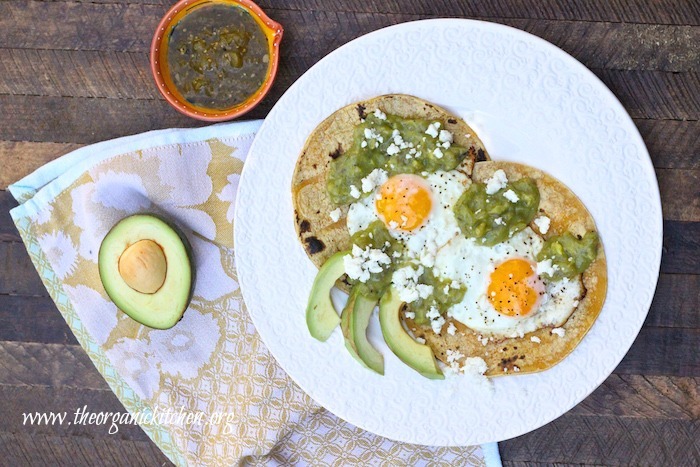 Fried Eggs and Tortillas with Salsa Verde and Queso Fresco