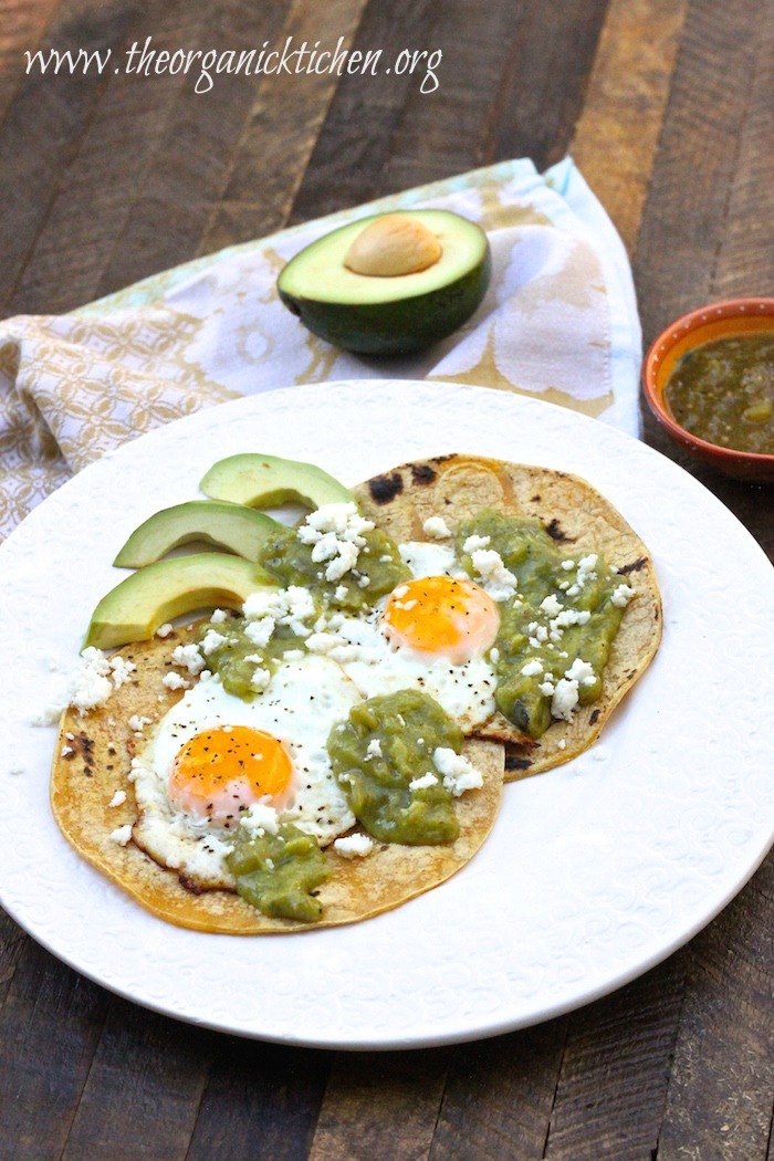 Fried Eggs and Tortillas with Salsa Verde and Queso Fresco