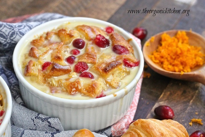 Orange Cranberry Bread Pudding in white ramekin. Everything You Need for Your Holiday Feast!