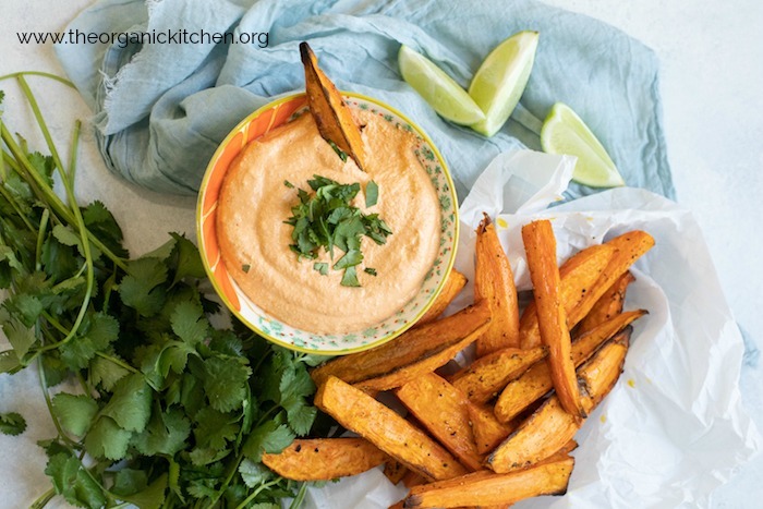 Easy Baked Sweet Potato Wedges with Chipotle Cashew Dip