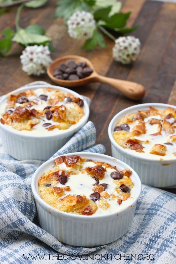 Chocolate Chip Bread Pudding with Vanilla Cream Sauce