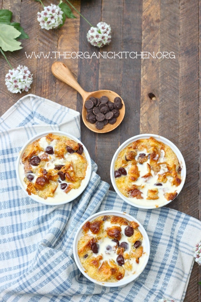 Chocolate Chip Bread Pudding with Vanilla Cream Sauce