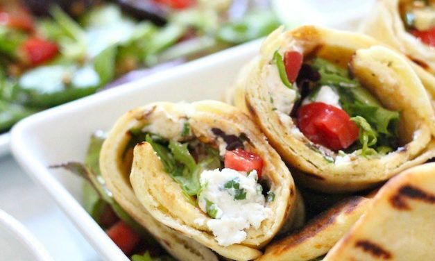 Healthy Grilled Naan Salad Wrap with Herbed Chevre!