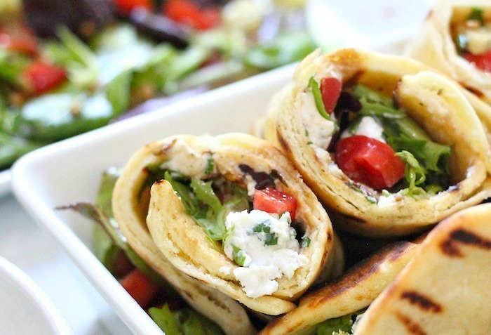 Healthy Grilled Naan Salad Wrap with Herbed Chevre!