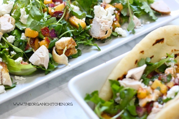 Chicken and Peach Grilled Naan Salad Wraps!