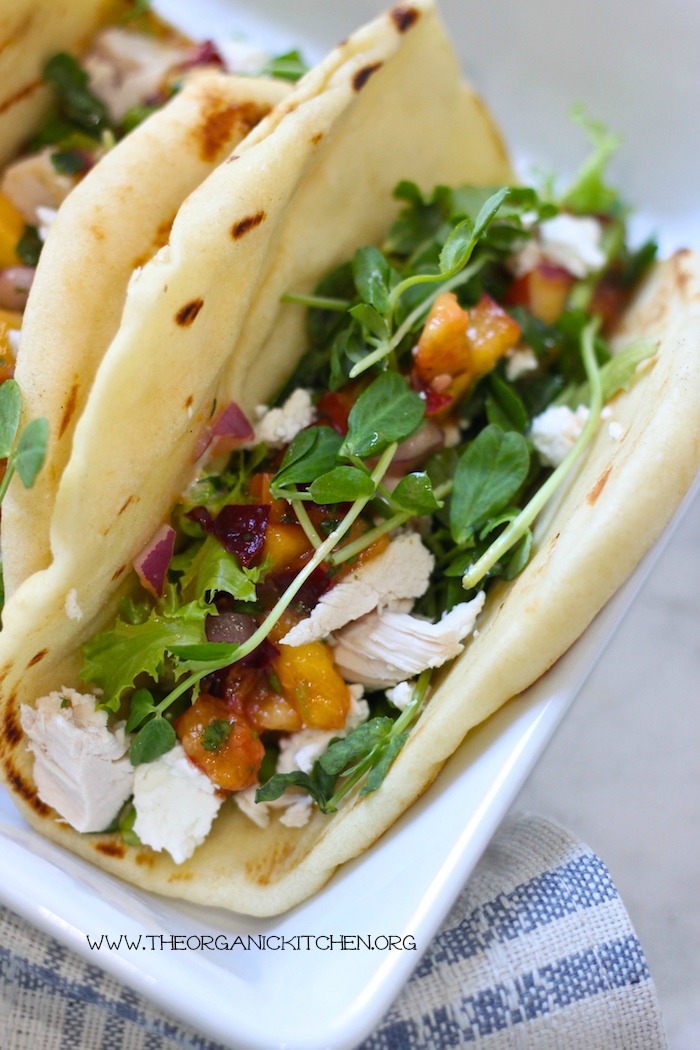 Chicken and Peach Grilled Naan Salad Wraps!