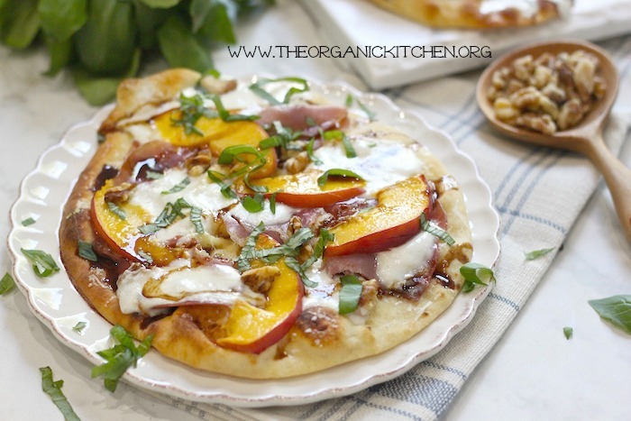 Peach, Prosciutto and Burrata Grilled Naan Pizza!