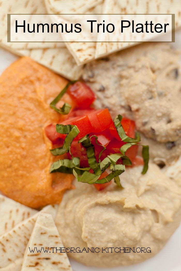 Hummus Trio Platter: Traditional, Black Bean and Roasted Red Bell Pepper