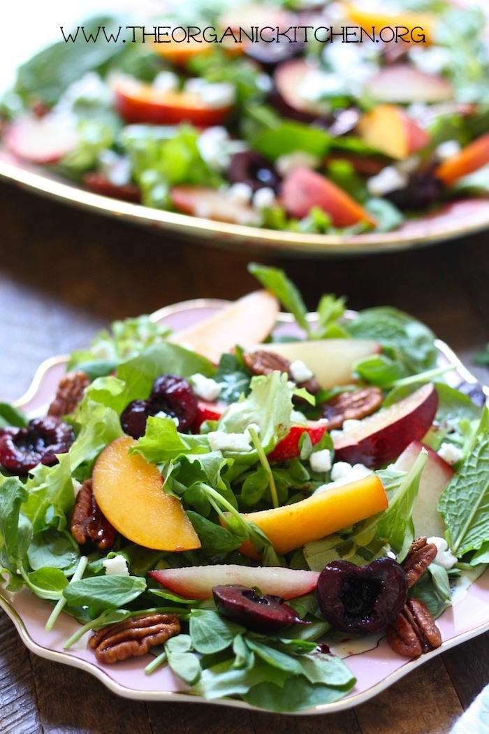 Peach, Plum and Cherry Salad with With White Balsamic Vinaigrette!