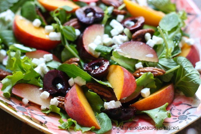 Peach, Plum and Cherry Salad with White Balsamic Vinaigrette!