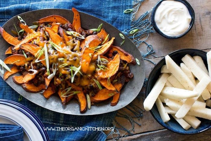 Sweet Potato-Black Bean Chili Cheese Fries!