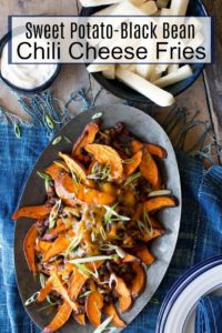 Not only are these simple, delicious and budget friendly, but just look at how amazing these Sweet Potato-Black Bean Chili Cheese Fries look!