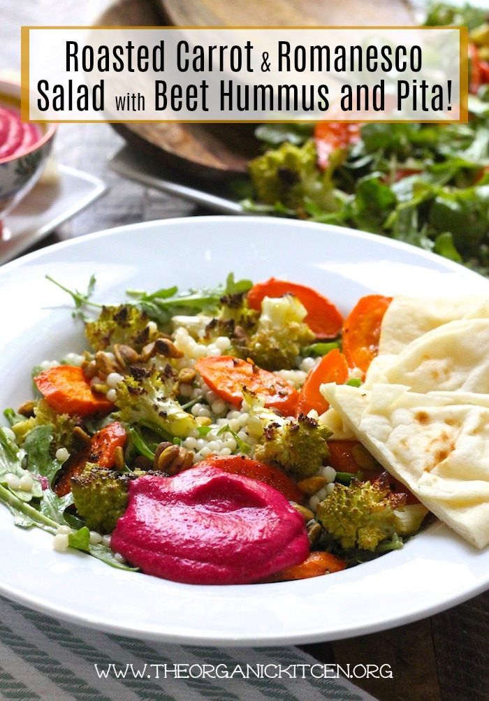 Roasted Carrot and Romanesco Salad with Beet Hummus!
