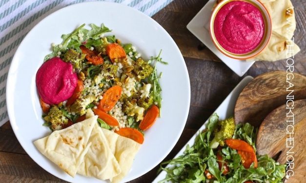 Roasted Carrot and Romanesco Salad with Beet Hummus!