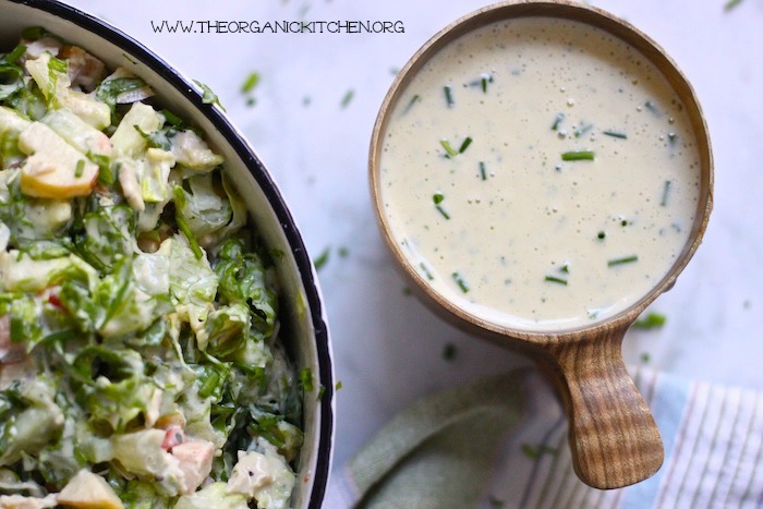 Chopped Chicken Salad with Ranch ~ Whole 30/Paleo with a side of ranch dressing garnished with chives