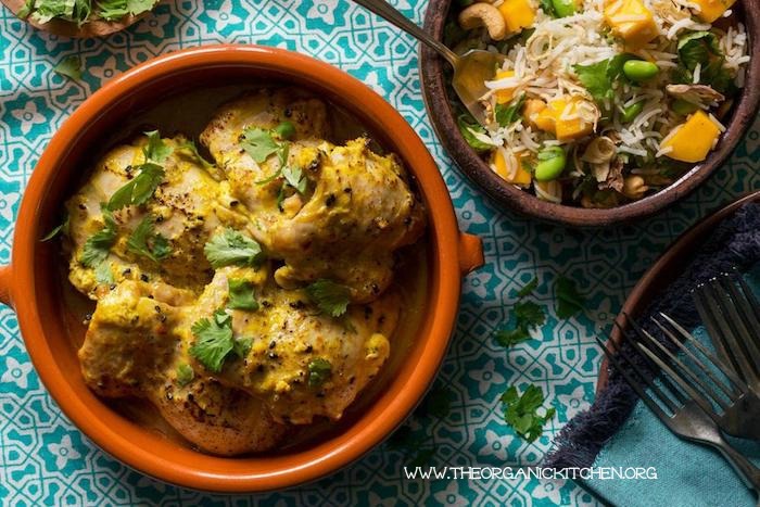 Tandoori-Style Curried Lemon Chicken with Mango Cashew Rice