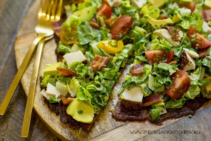 California Chicken Club Salad Pizza! (Cauliflower Crust-Paleo-Keto)