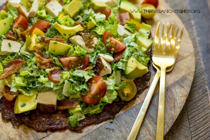 California Chicken Club Salad Pizza! (Cauliflower Crust-Paleo-Keto) #califlowercrustpizza #paleopizza #ketopizza #keto #Cauliflowercrust