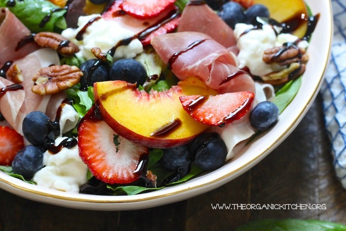 Peach, Berry, Burrata and Prosciutto Salad!