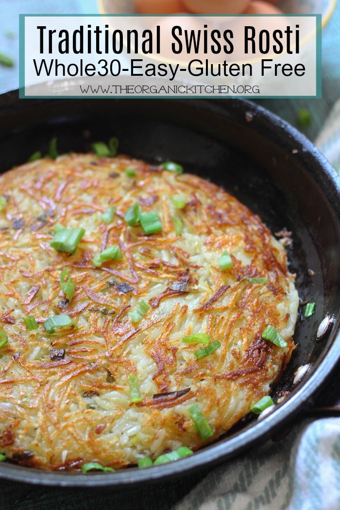 Traditional Swiss Rosti in a black cast iron pan