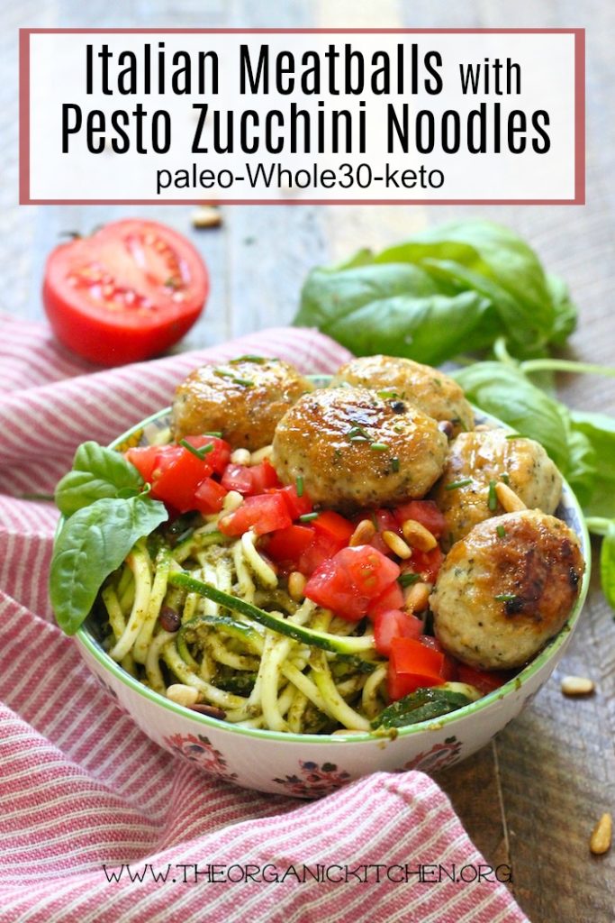 Italian Meatballs with Pesto Zucchini Noodles! (Paleo-Whole30-Keto) #paleo #whole30 #keto #meatballs #zoodles