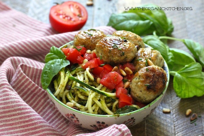 Italian Meatballs with Pesto Zucchini Noodles! (Paleo-Whole30-Keto) #paleo #whole30 #keto #meatballs #zoodles