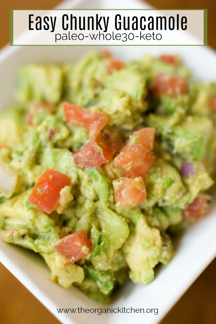 Easy Chunky Guacamole in a white bowl