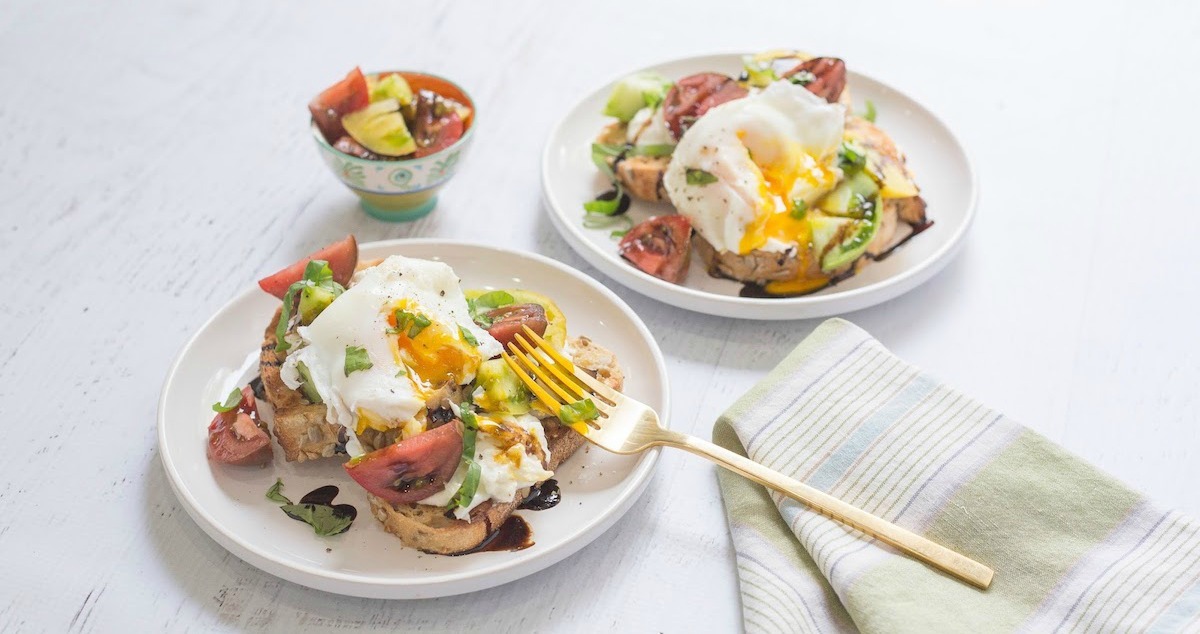 Heirloom Tomato Burrata Toast with Poached Eggs!