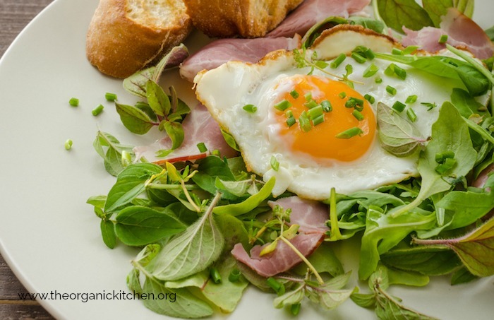 Simple Green Salad with Ham and Fried Egg