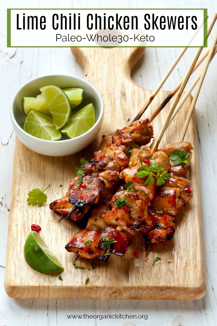 Lime Chili Chicken Skewers #chickenskewers #chickenkabobs #limechili #whole30 #paleo