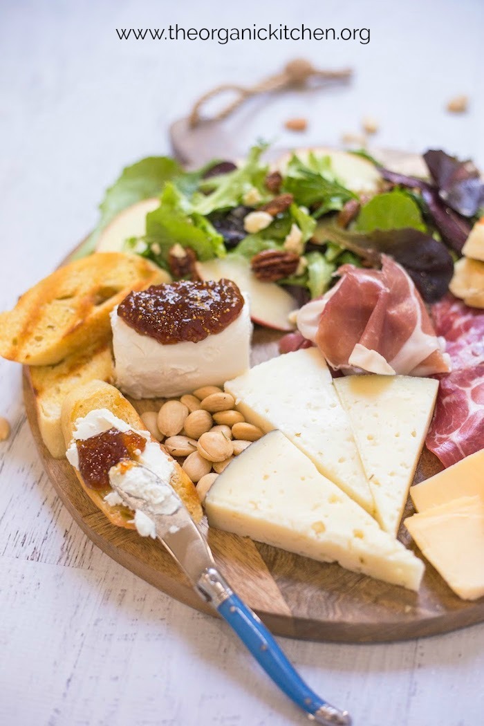 Salad and Charcuterie Board Dinner with blue cheese knife