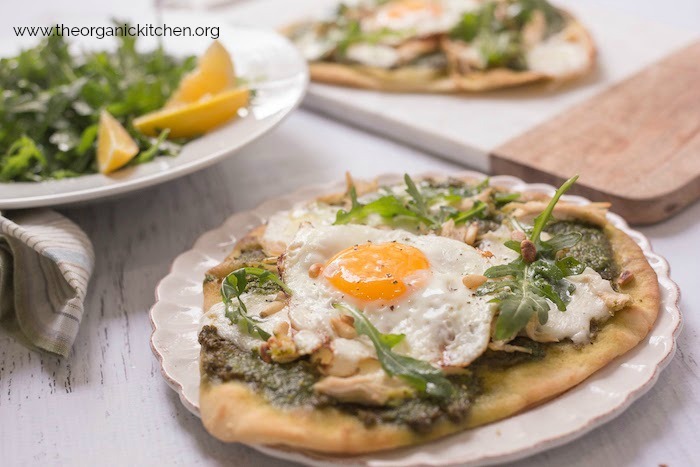 Chicken Pesto Burrata Naan Pizza with Fried Egg!