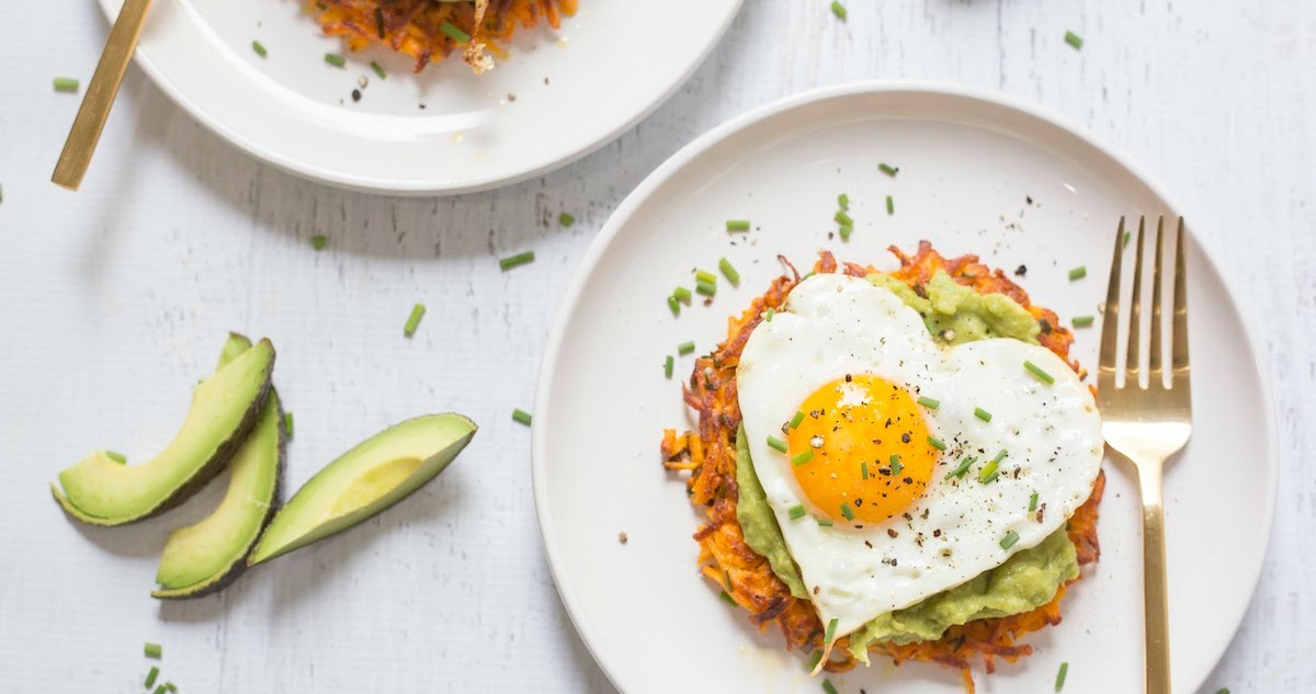 Savory Sweet Potato Fritters with Avocado and Fried Eggs! - The Organic Kitchen