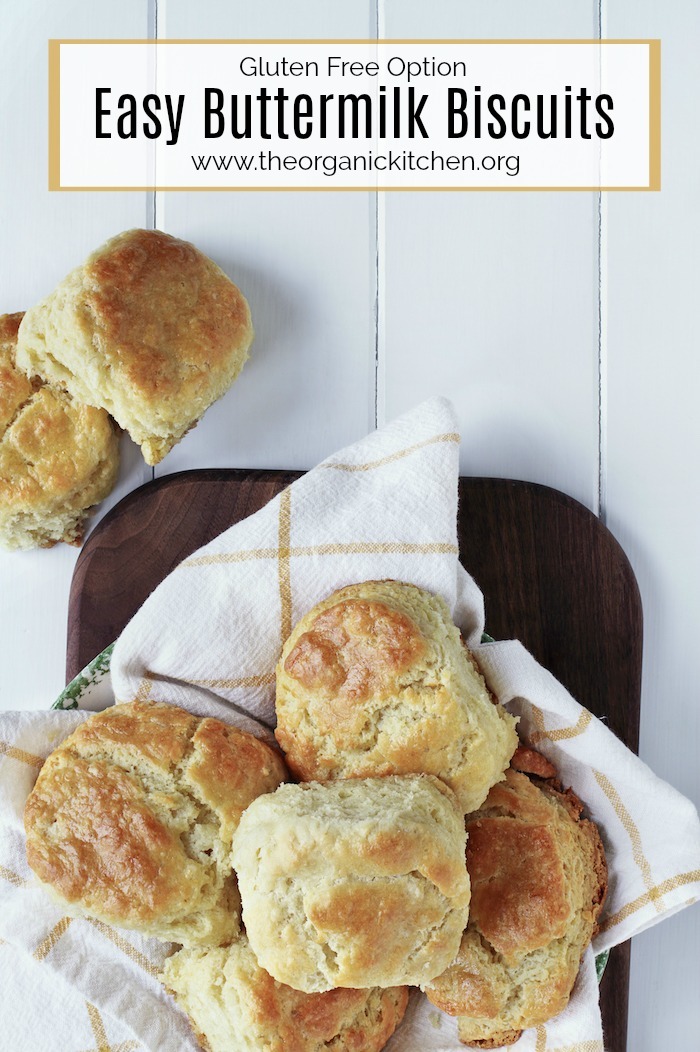 Easy Buttermilk Biscuits on gold and white dish towel