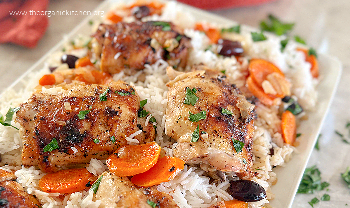 Cinnamon Chicken and Rice~Gluten and Dairy Free! Cinnamon Chicken and Rice~Gluten and Dairy Free! with carrots on white platter