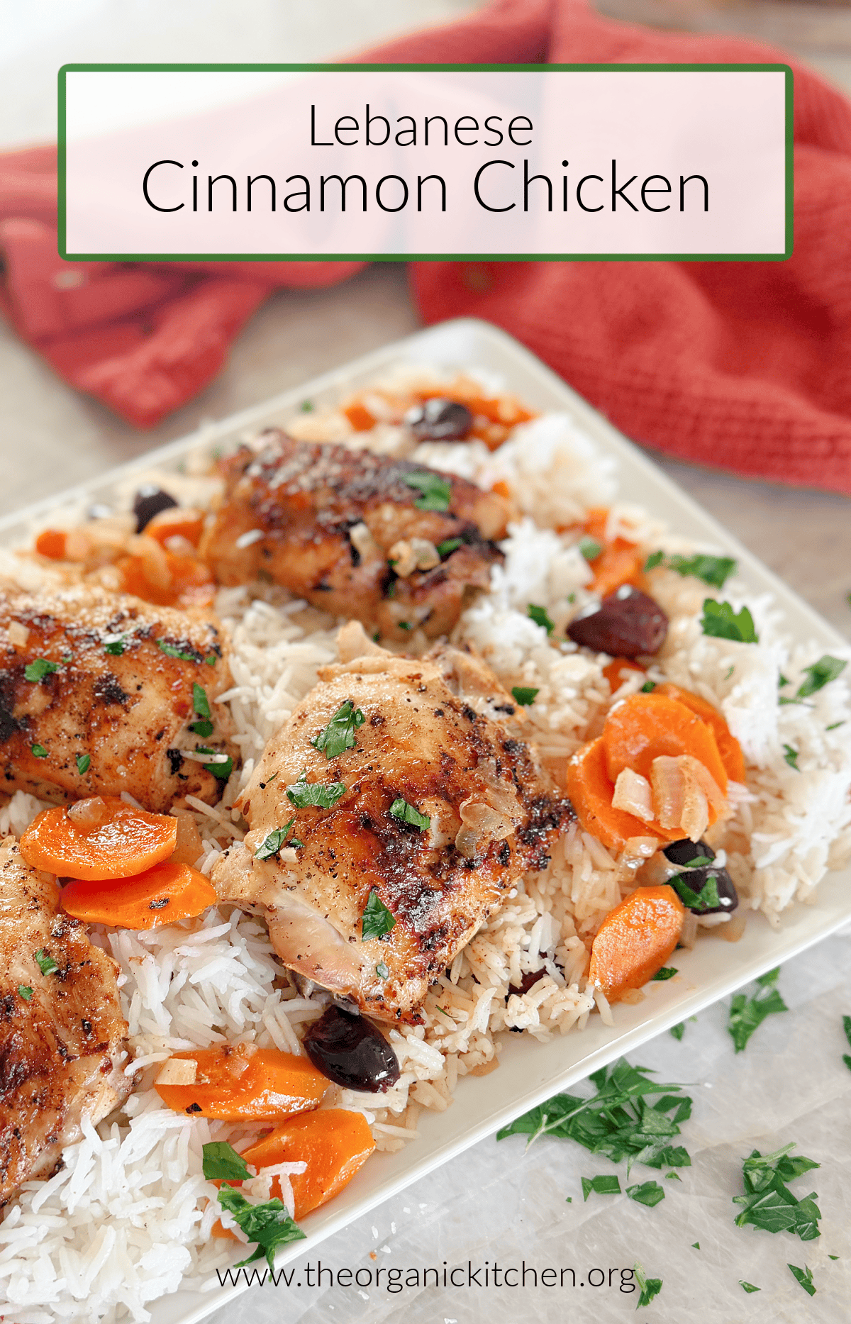 Cinnamon Chicken and Rice~Gluten and Dairy Free! Cinnamon Chicken and Rice~Gluten and Dairy Free garnished with parsley on white platter