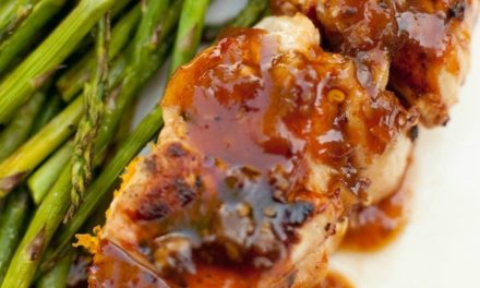 Apricot Sesame Chicken Skewers with Grilled Asparagus