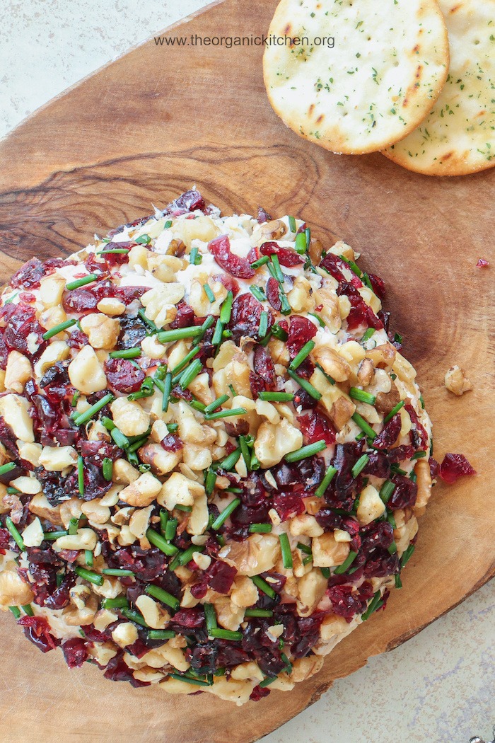 Cranberry Nut Cheeseball garnished with chives