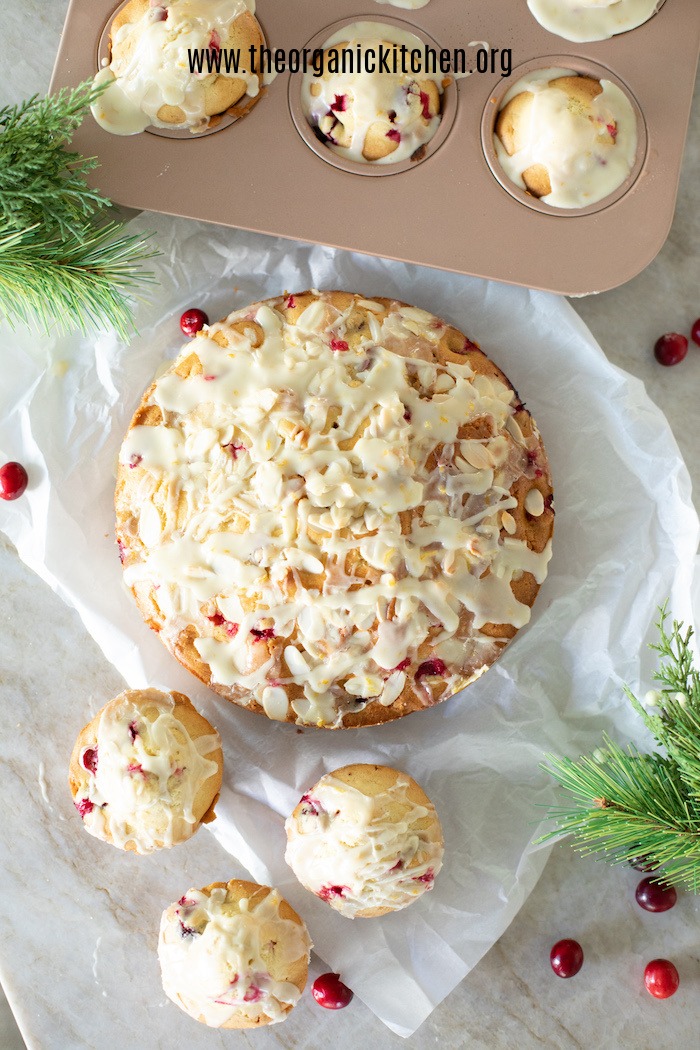 Orange Cranberry Cake or Muffins on a marble surface