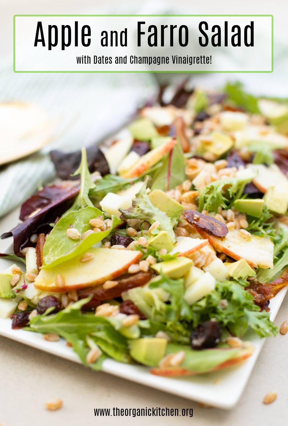 Apple and Farro Salad on white platter