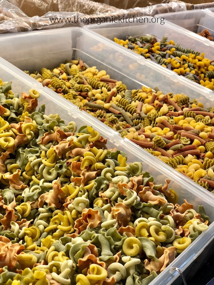 12 Helpful Farmers Market Tips! A variety of pastas in bins at the farmers market