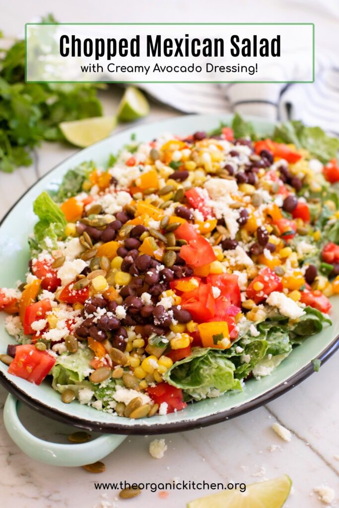 Chopped Mexican salad on green platter Chopped Mexican salad on green platter