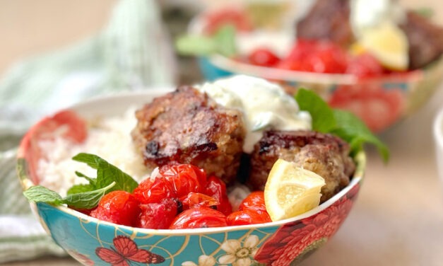 Greek Meatball and Tzatziki Rice Bowls